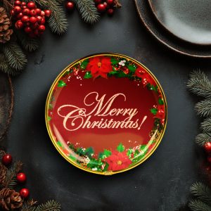 Karácsonyi kínálótál - műanyag - "Merry Christmas" - 22 cm