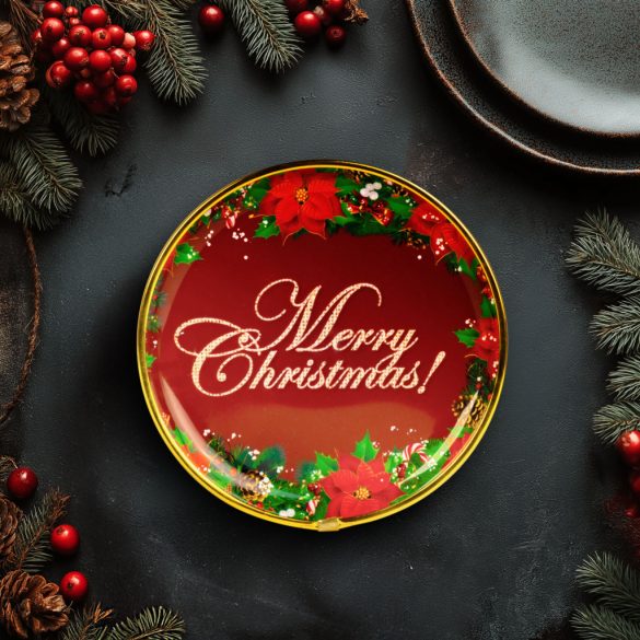 Karácsonyi kínálótál - műanyag - "Merry Christmas" - 22 cm