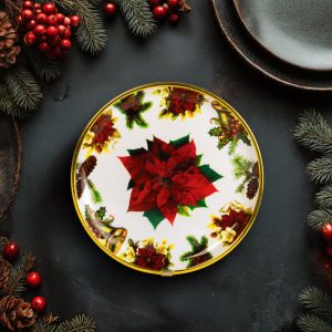 Karácsonyi kínálótál - műanyag - mikulásvirág - 22 cm