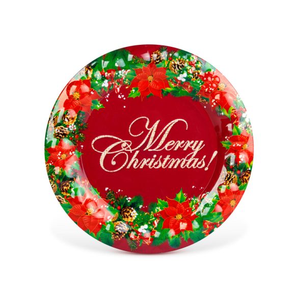 Karácsonyi kínálótál - műanyag - "Merry Christmas" - 37,5 cm
