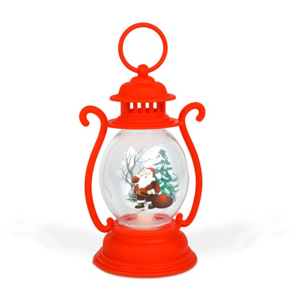 Karácsonyi dekoráció - lámpás - Mikulás - piros - 16,5 x 7 cm - 3 x LR44