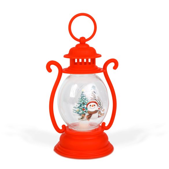 Karácsonyi dekoráció - lámpás - hóember - piros - 16,5 x 7 cm - 3 x LR44