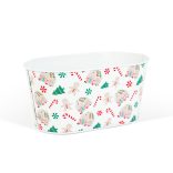 Karácsonyi fém kosár - házikó mintás - 19 x 11,5 x 9,5 cm