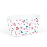 Karácsonyi fém kosár - cukorbot mintás - 19 x 11,5 x 9,5 cm