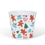 Karácsonyi dekoráció - fém kaspó, vödör - mézeskalács - 13 x 11 cm