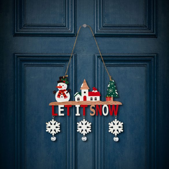 Karácsonyi dekoráció - akasztható - fa - csengettyűvel - 23 x 20 cm - 2 féle