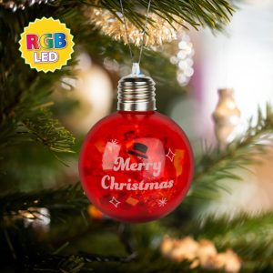 Karácsonyi LED-es gömb - RGB LED - átlátszó - műanyag - 8 cm - 3 x LR44