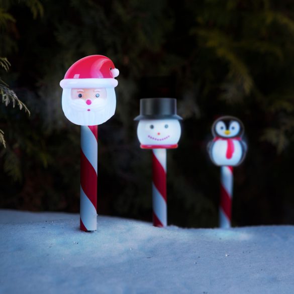 Karácsonyi szolár lámpa - LED - Mikulás, hóember, pingvin - 36,5 x 6 x 6 cm