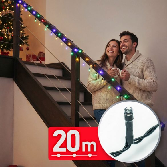 Fényfüzér - 20 m - színes - 400 LED - 220-240V - 6W - zöld kábel