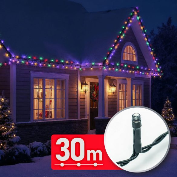Fényfüzér - 30 m - színes - 600 LED - 220-240V - 6W - zöld kábel