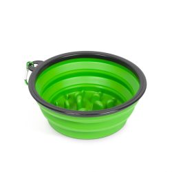   Összenyomható etetőtál - habzsolásgátlóval - zöld - 1000 ml