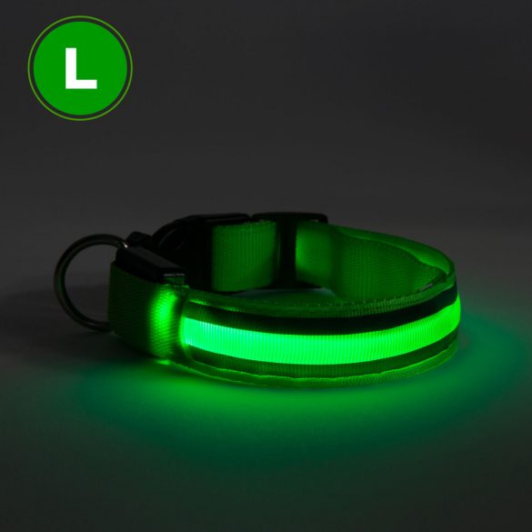 LED-es nyakörv - akkumulátoros - L méret - zöld 60029D