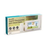Digitális hőmérő és ébresztőóra - kültéri / beltéri - USB-s, elemes - fehér