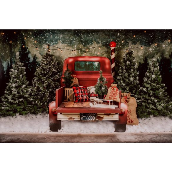 Vinyl háttér fotózáshoz.Karácsonyi teherautót ábrázoló fotó háttér 180cm(m) x 270(sz) Bsd-841
