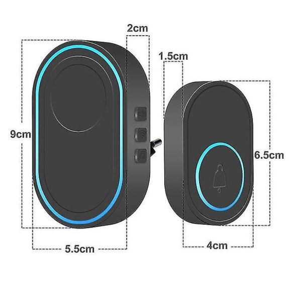 Vezeték nélküli csengő - 39 dallam - CR2032 - AC 220V - fekete