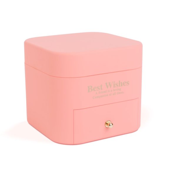 9 db műrózsa díszdobozban nyaklánccal - 11 x 11 x 9,5 cm - rózsaszín