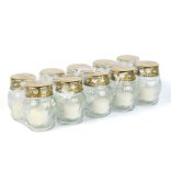 Üveg mécses fém kupakkal - üveg szín: fehér, kupak szín: arany - 10 cm