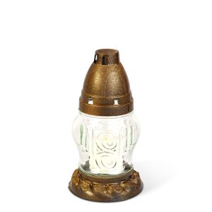 Üveg mécses - fehér üveg - arany antik kupakkal - 16 cm