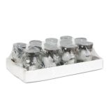 Üveg mécses - fehér üveg - arany antik kupakkal - 16 cm