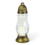 Üveg mécses - műanyag kupakkal, üveg szín: fehér, kupak szín: fekete - arany antik - 28 cm