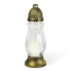   Üveg mécses - műanyag kupakkal, üveg szín: fehér, kupak szín: fekete - arany antik - 28 cm