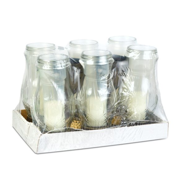 Üveg mécses - műanyag kupakkal, üveg szín: fehér, kupak szín: fekete - arany antik - 28 cm