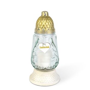 Üveg mécses - műanyag kupakkal - 26 cm - üveg szín: fehér - arany antik