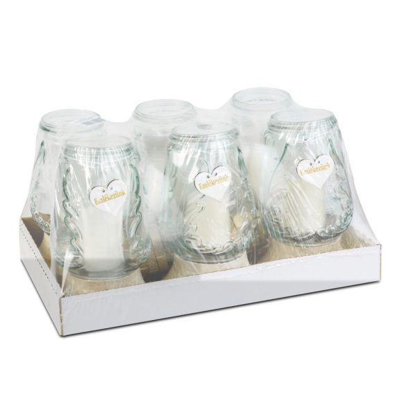 Üveg mécses - műanyag kupakkal - 26 cm - üveg szín: fehér - arany antik