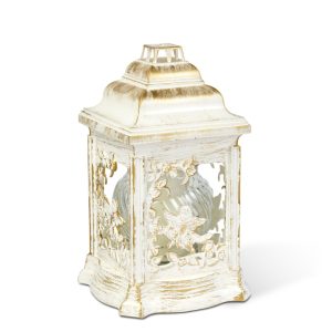 Műanyag katedra mécses - angyalos mintával, belül üveg mécsessel, szín: fehér - arany antik - 25 cm