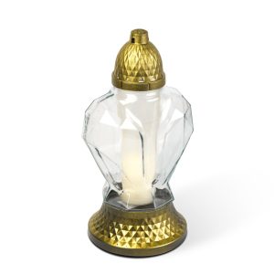 Üveg mécses - műanyag kupakkal, üveg szín: fehér, kupak szín: fekete - arany antik - 31 cm