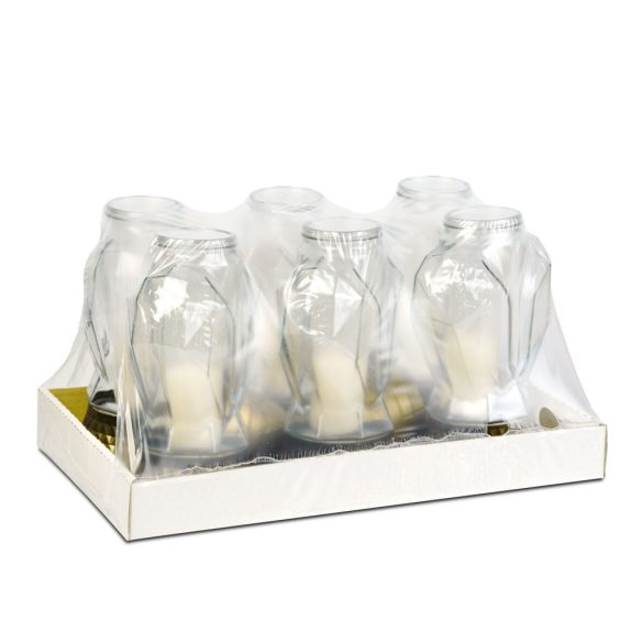 Üveg mécses - műanyag kupakkal, üveg szín: fehér, kupak szín: fekete - arany antik - 31 cm