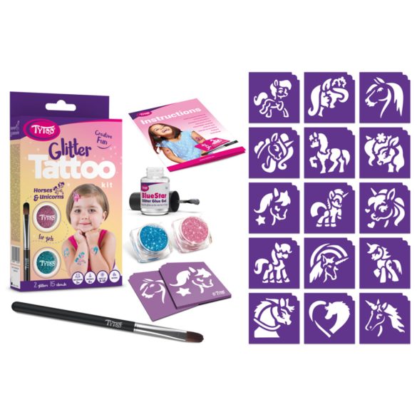 Lovak és unikornisok csillámtetoválás szett